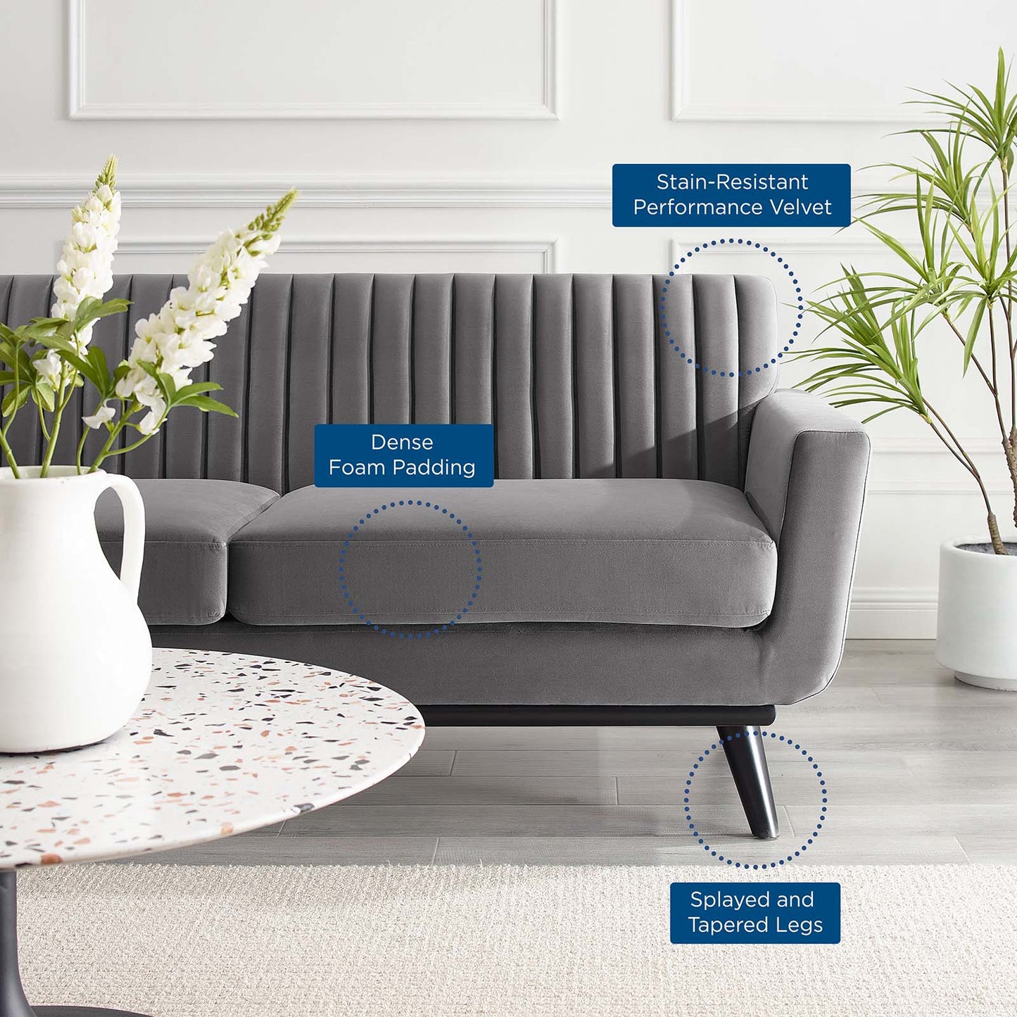 Engage Channel Tufted Performance Velvet Loveseat, Velvet, Grey Gray, 21168