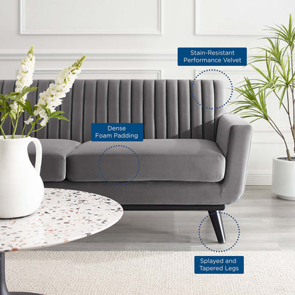 Engage Channel Tufted Performance Velvet Loveseat, Velvet, Grey Gray, 21168