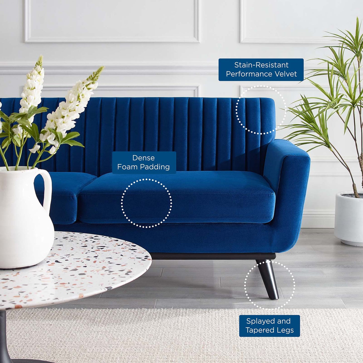 Engage Channel Tufted Performance Velvet Loveseat, Velvet, Blue Navy, 21169