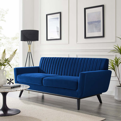 Engage Channel Tufted Performance Velvet Loveseat, Velvet, Blue Navy, 21169