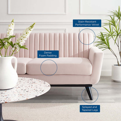 Engage Channel Tufted Performance Velvet Loveseat, Velvet, Pink, 21170
