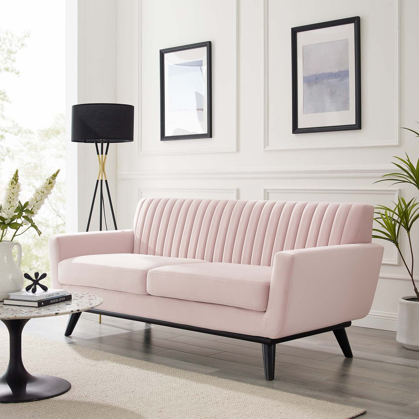 Engage Channel Tufted Performance Velvet Loveseat, Velvet, Pink, 21170