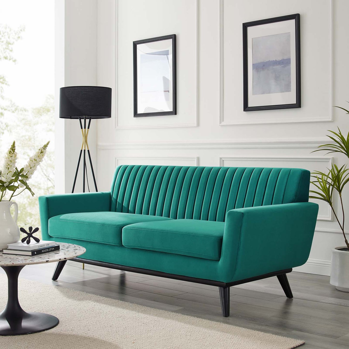 Engage Channel Tufted Performance Velvet Loveseat, Velvet, Teal Blue, 21171