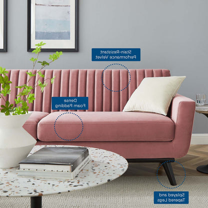 Engage Channel Tufted Performance Velvet Sofa, Velvet, Pink, 21172