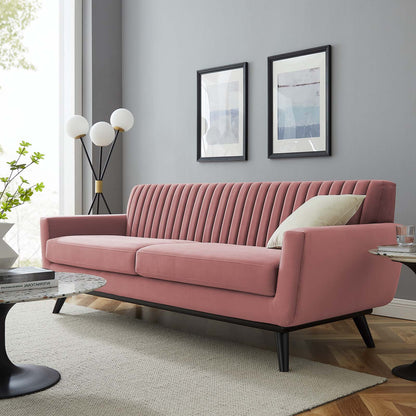 Engage Channel Tufted Performance Velvet Sofa, Velvet, Pink, 21172