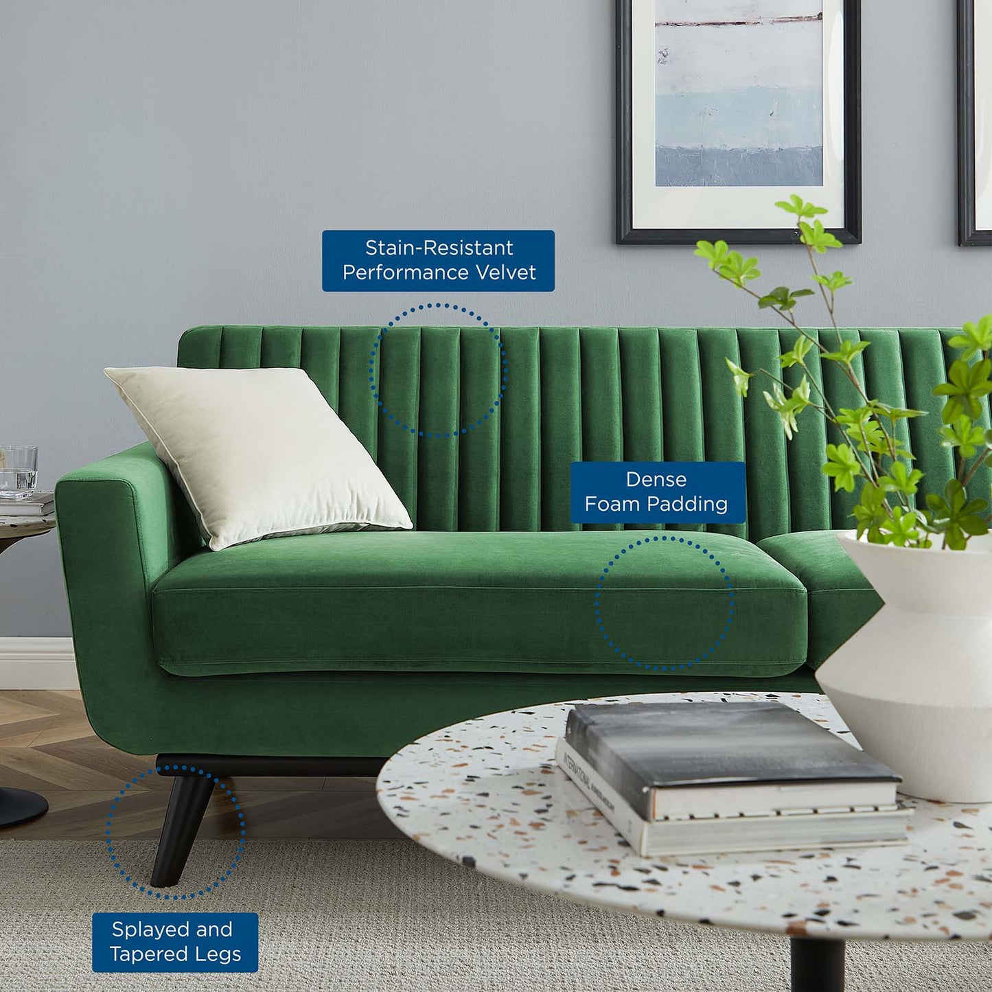 Engage Channel Tufted Performance Velvet Sofa, Velvet, Green, 21173