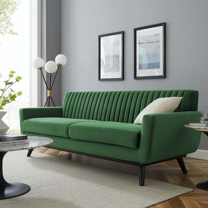 Engage Channel Tufted Performance Velvet Sofa, Velvet, Green, 21173
