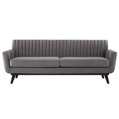 Engage Channel Tufted Performance Velvet Sofa, Velvet, Grey Gray, 21174