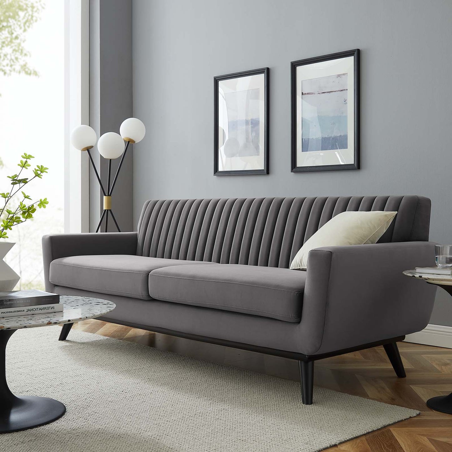 Engage Channel Tufted Performance Velvet Sofa, Velvet, Grey Gray, 21174