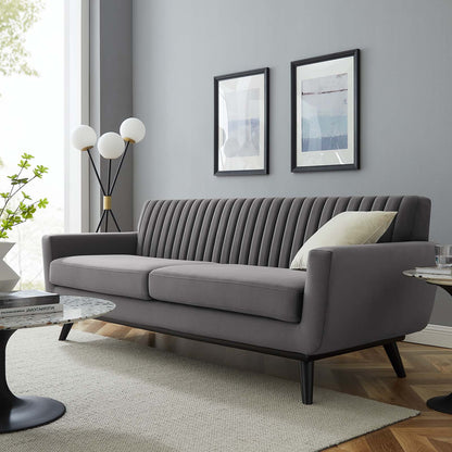 Engage Channel Tufted Performance Velvet Sofa, Velvet, Grey Gray, 21174