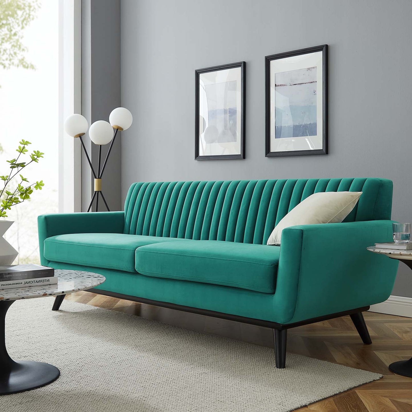 Engage Channel Tufted Performance Velvet Sofa, Velvet, Teal Blue, 21177