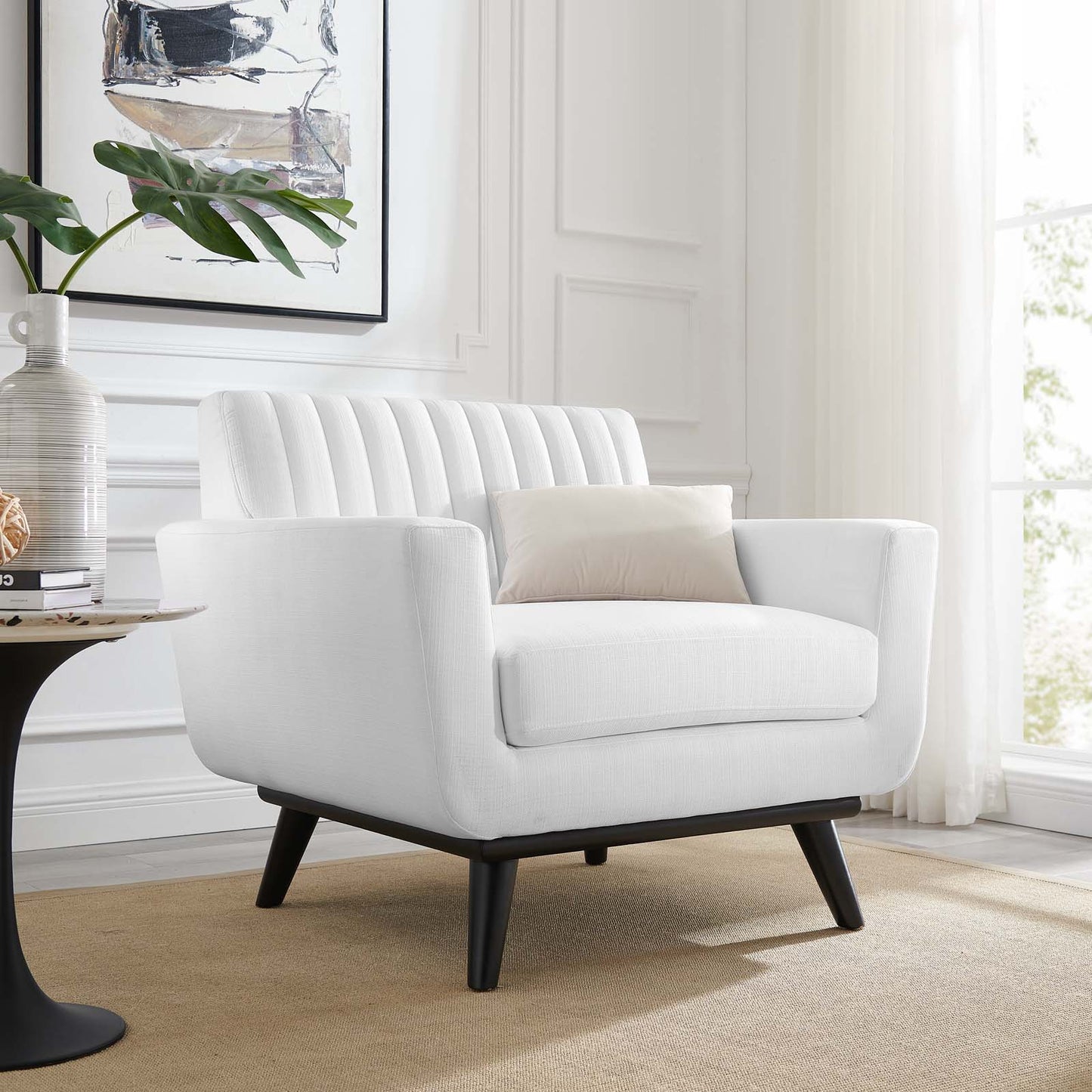 Engage Channel Tufted Fabric Armchair, Fabric, White, 21178