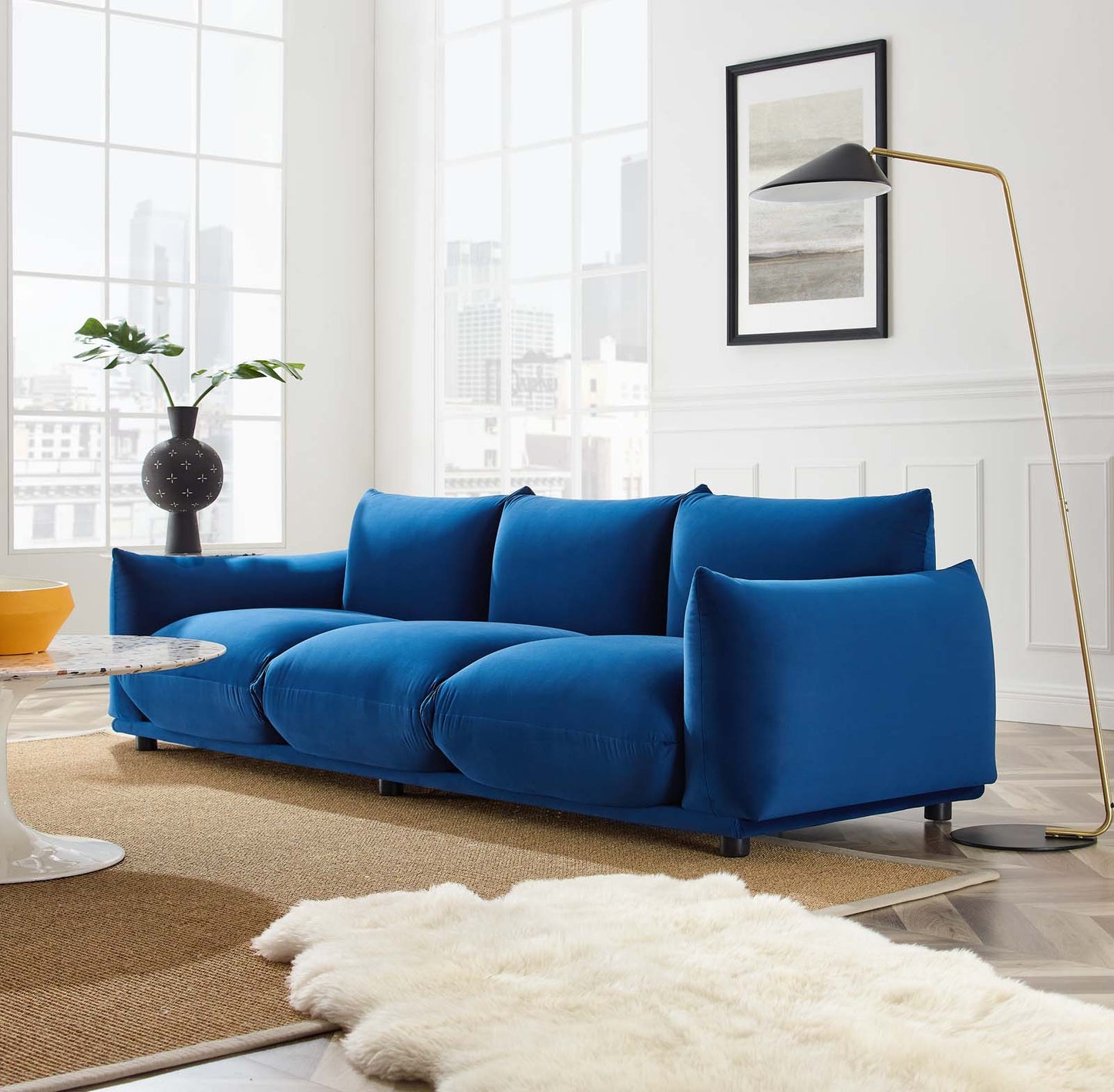 Copious Performance Velvet Sofa, Velvet, Blue Navy, 21184