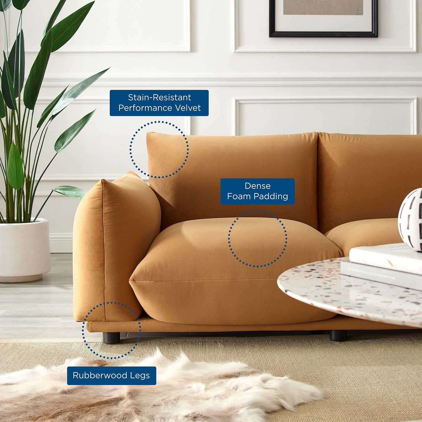 Copious Performance Velvet Loveseat, Velvet, Brown, 21185