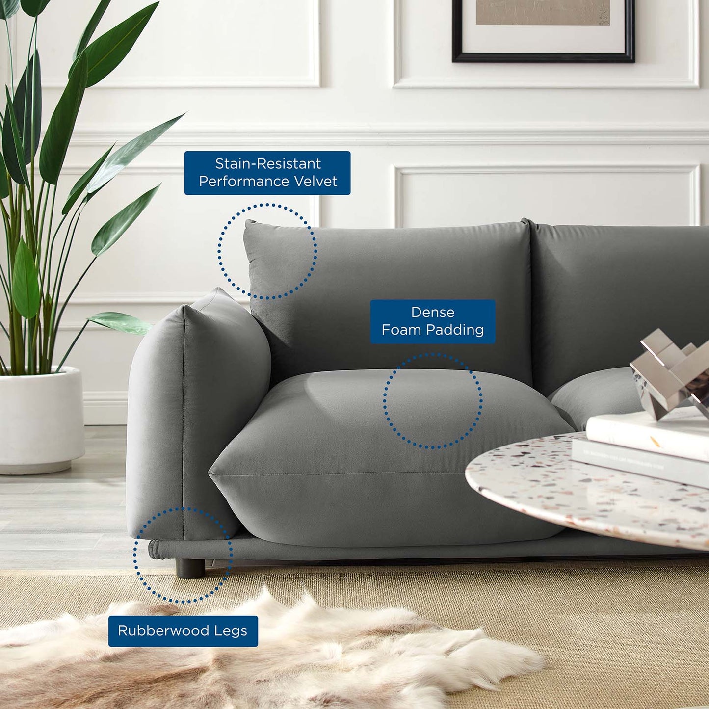 Copious Performance Velvet Loveseat, Velvet, Grey Gray, 21187