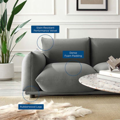 Copious Performance Velvet Loveseat, Velvet, Grey Gray, 21187