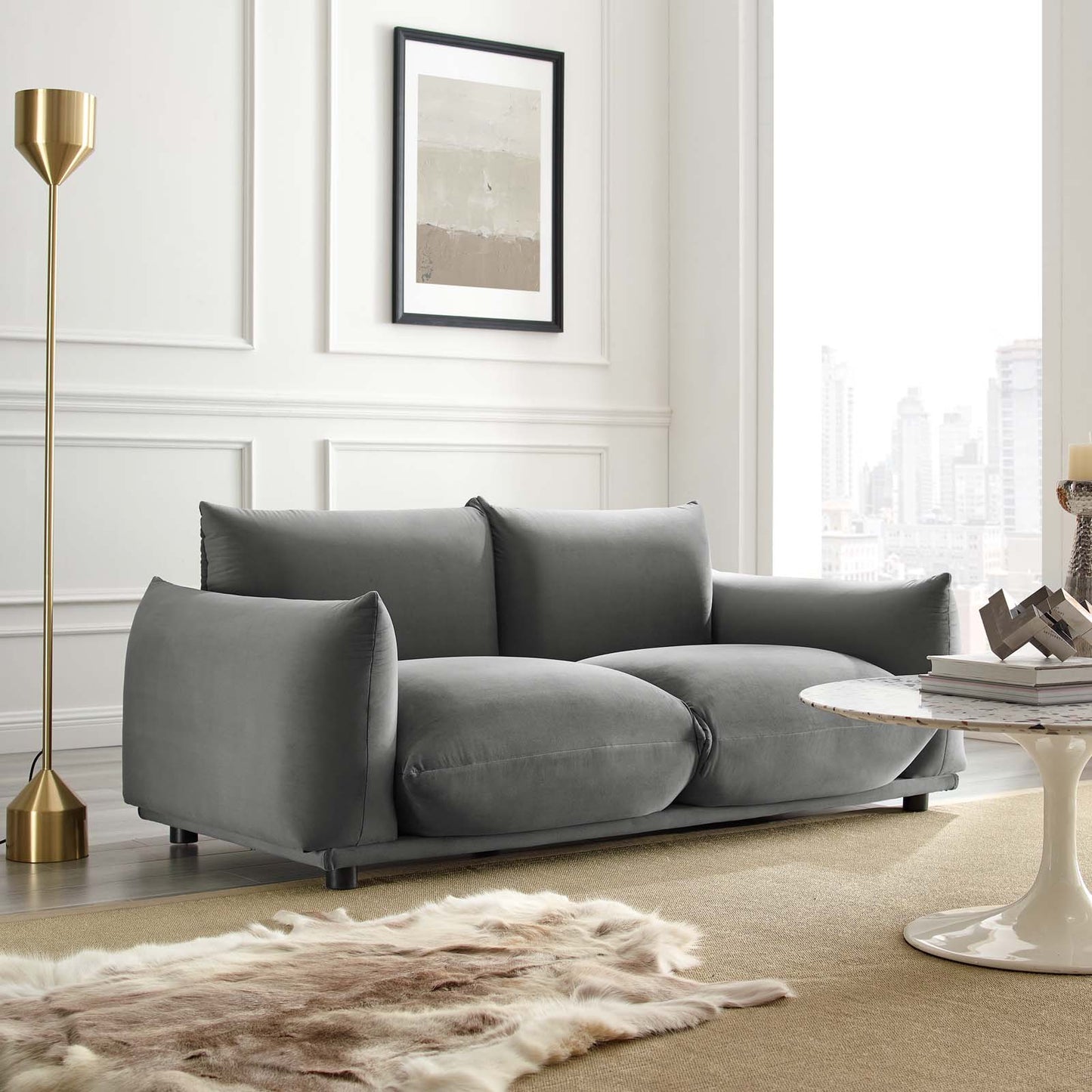 Copious Performance Velvet Loveseat, Velvet, Grey Gray, 21187