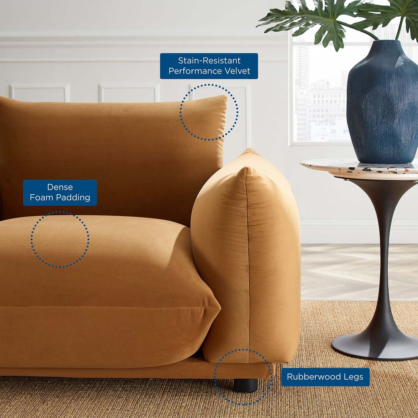 Copious Performance Velvet Armchair, Velvet, Brown, 21189