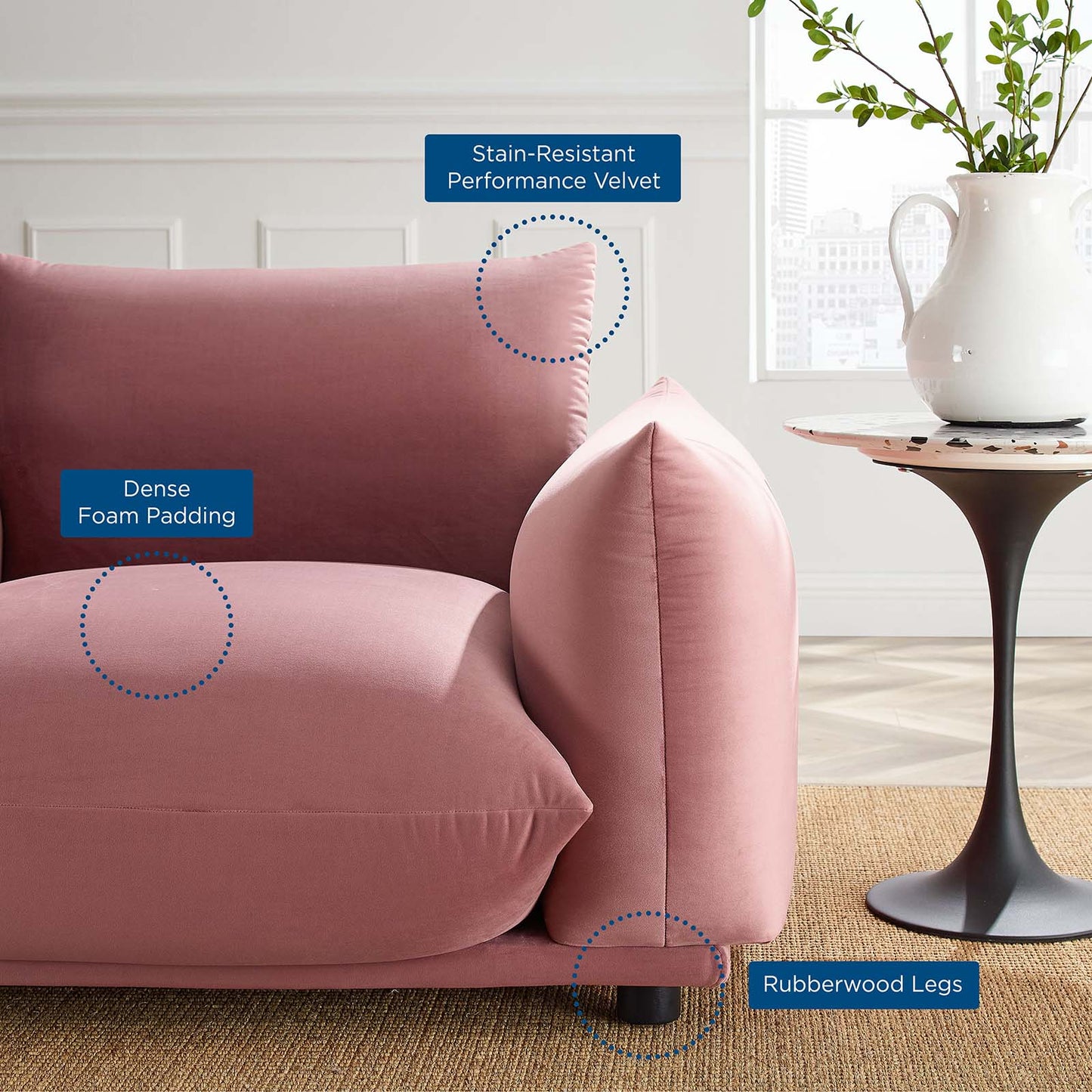 Copious Performance Velvet Armchair, Velvet, Pink, 21190