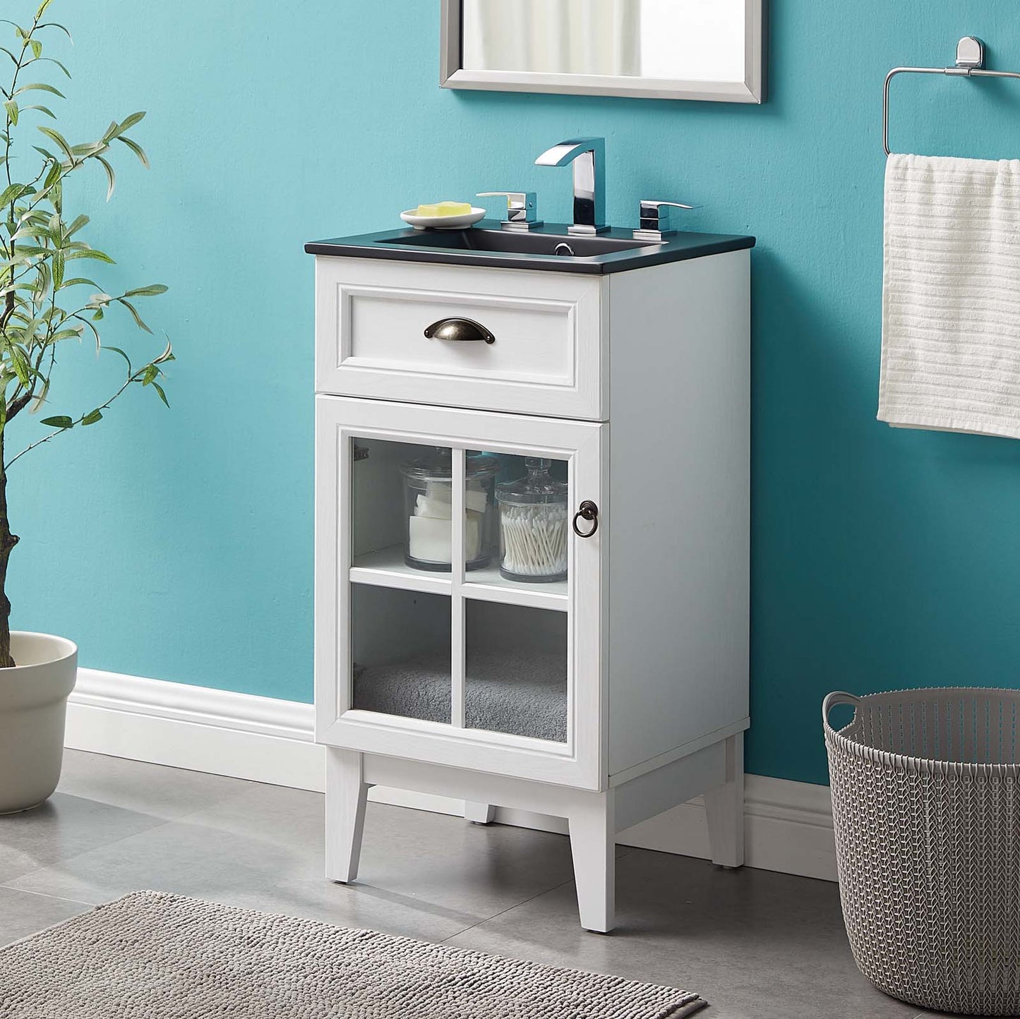 Isle 18" Bathroom Vanity Cabinet, Wood, White Black, 23130
