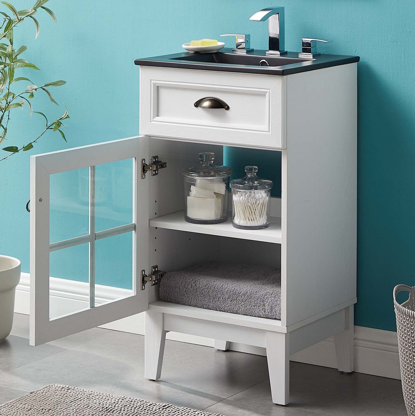 Isle 18" Bathroom Vanity Cabinet, Wood, White Black, 23130