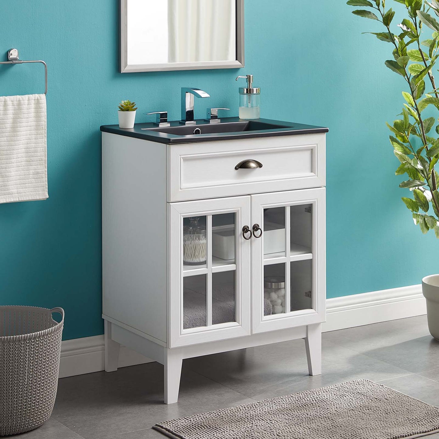 Isle 24" Bathroom Vanity Cabinet, Wood, White Black, 23131