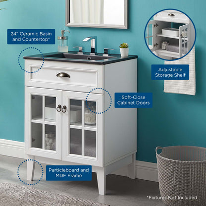 Isle 24" Bathroom Vanity Cabinet, Wood, White Black, 23131
