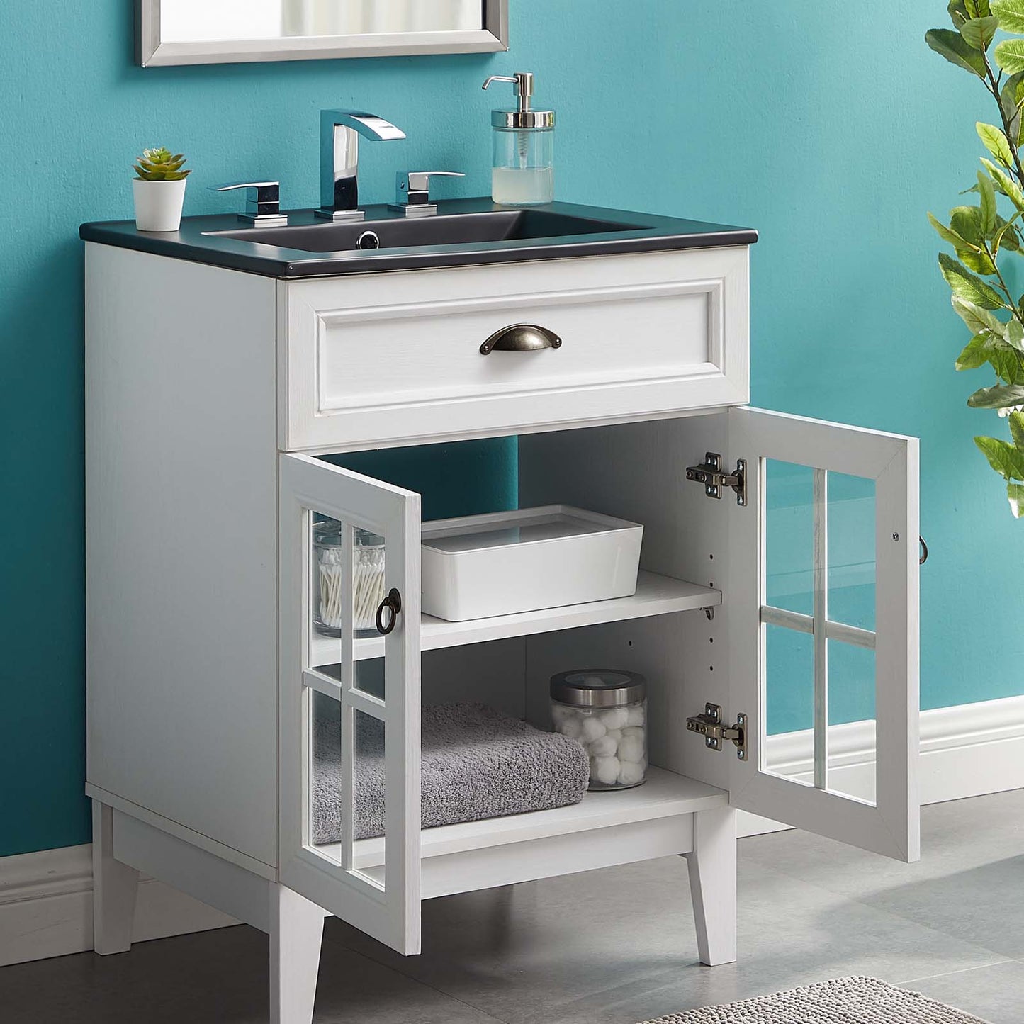 Isle 24" Bathroom Vanity Cabinet, Wood, White Black, 23131