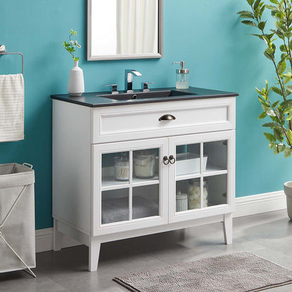 Isle 36" Bathroom Vanity Cabinet, Wood, White Black, 23136
