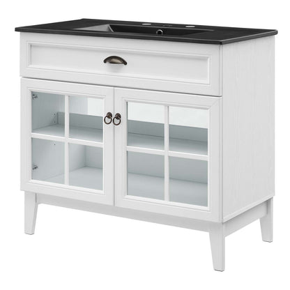 Isle 36" Bathroom Vanity Cabinet, Wood, White Black, 23136