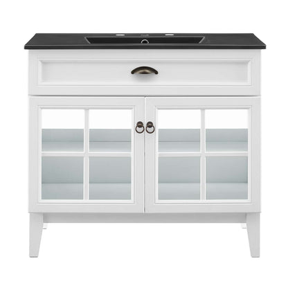 Isle 36" Bathroom Vanity Cabinet, Wood, White Black, 23136