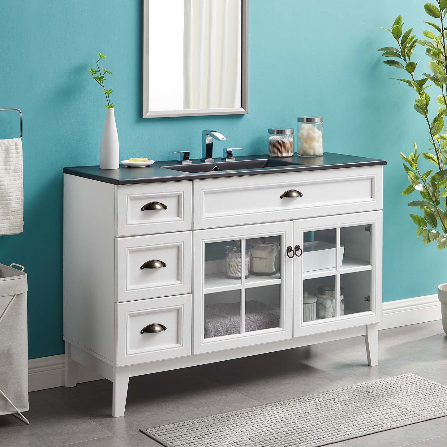 Isle 48" Bathroom Vanity Cabinet, Wood, White Black, 23153