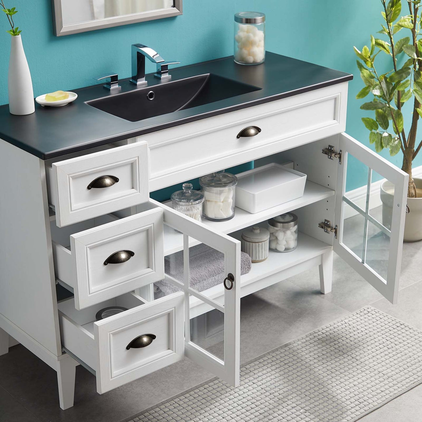 Isle 48" Bathroom Vanity Cabinet, Wood, White Black, 23153