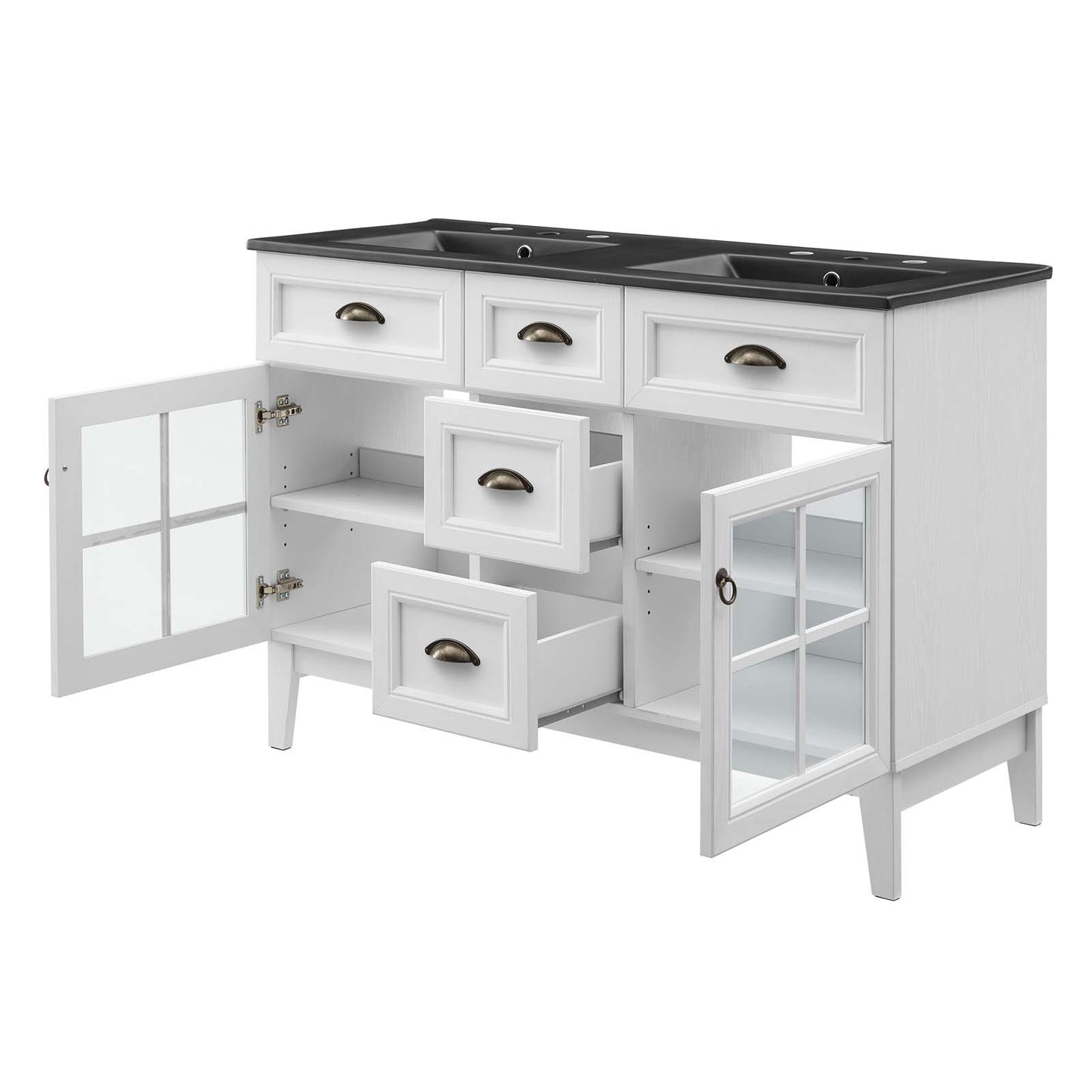 Isle 48" Double Bathroom Vanity Cabinet, Wood, White Black, 23154