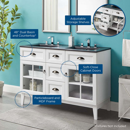 Isle 48" Double Bathroom Vanity Cabinet, Wood, White Black, 23154