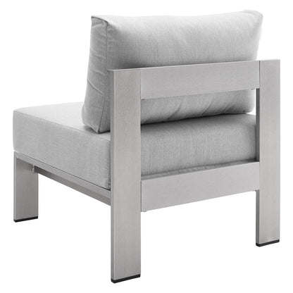 Shore Sunbrella® Fabric Outdoor Patio Aluminum 7 Piece Sectional Sofa Set, Fabric, Aluminum, Metal, Steel, Silver Grey Gray, 21193