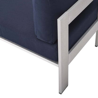 Shore Sunbrella® Fabric Outdoor Patio Aluminum 7 Piece Sectional Sofa Set, Fabric, Aluminum, Metal, Steel, Silver Blue Navy, 21194