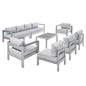 Shore Sunbrella® Fabric Outdoor Patio Aluminum 8 Piece Sectional Sofa Set, Fabric, Aluminum, Metal, Steel, Silver Grey Gray, 21195