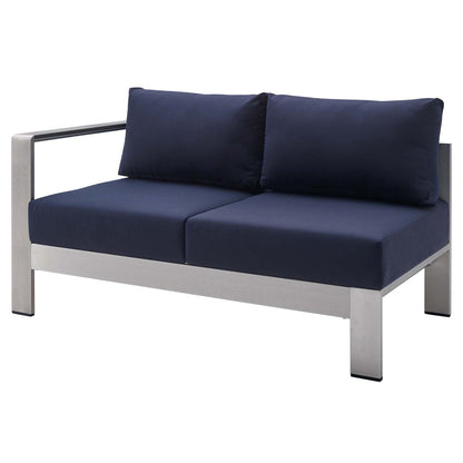 Shore Sunbrella® Fabric Outdoor Patio Aluminum 8 Piece Sectional Sofa Set, Fabric, Aluminum, Metal, Steel, Silver Blue Navy, 21196