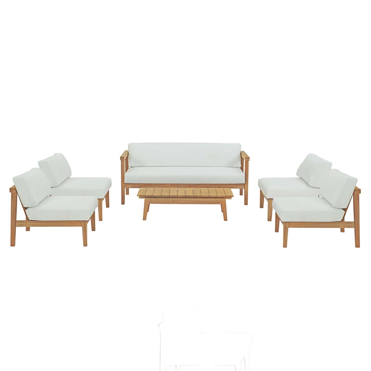 Bayport 6 Piece Outdoor Patio Teak Set, Wood, Brown Natural White, 21197