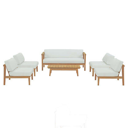Bayport 6 Piece Outdoor Patio Teak Set, Wood, Brown Natural White, 21197