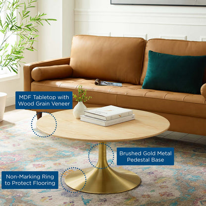 Lippa 36" Wood Coffee Table, Wood, Metal Steel, Gold Brown Natural, 21199