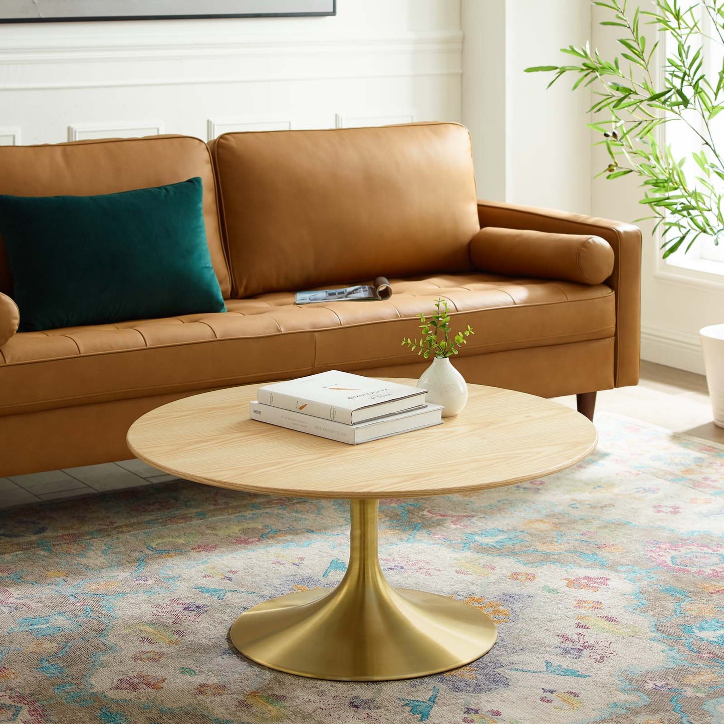 Lippa 36" Wood Coffee Table, Wood, Metal Steel, Gold Brown Natural, 21199