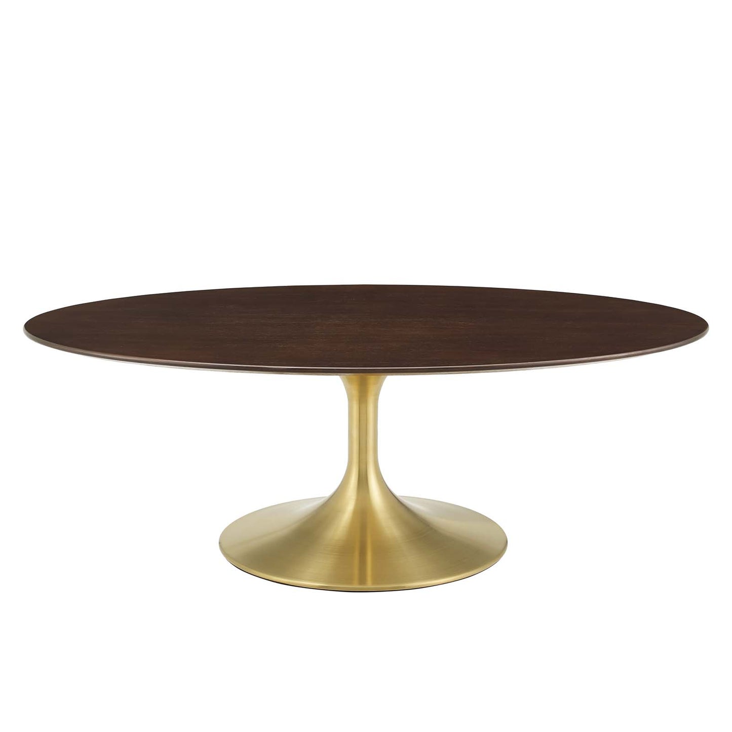 Lippa 48" Oval Wood Coffee Table, Wood, Metal Steel, Gold Dark Brown Brown Walnut, 21200