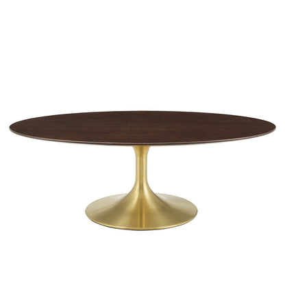 Lippa 48" Oval Wood Coffee Table, Wood, Metal Steel, Gold Dark Brown Brown Walnut, 21200