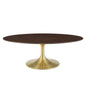Lippa 48" Oval Wood Coffee Table, Wood, Metal Steel, Gold Dark Brown Brown Walnut, 21200