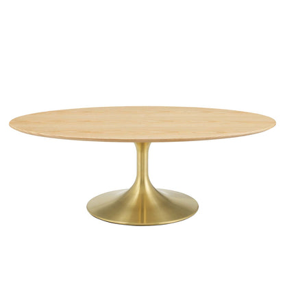 Lippa 48" Oval Wood Coffee Table, Wood, Metal Steel, Gold Brown Natural, 21201