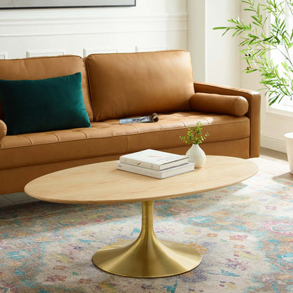 Lippa 48" Oval Wood Coffee Table, Wood, Metal Steel, Gold Brown Natural, 21201