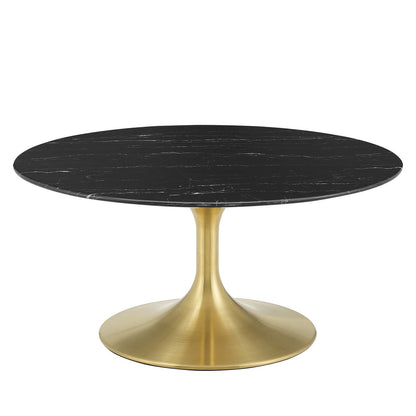 Lippa 36" Artificial Marble Coffee Table, Artificial Marble, Metal Steel, Gold Black, 21202