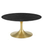 Lippa 36" Artificial Marble Coffee Table, Artificial Marble, Metal Steel, Gold Black, 21202